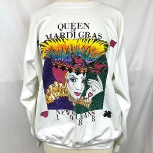 TEE JAYS VINTAGE 80s Queen Of New Orleans Mardi Gras White Sweatshirt Women's XL